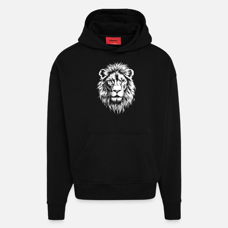 Visage de lion - Sweat à capuche bio épais oversize fabriqué en UE - SOLID BLACK