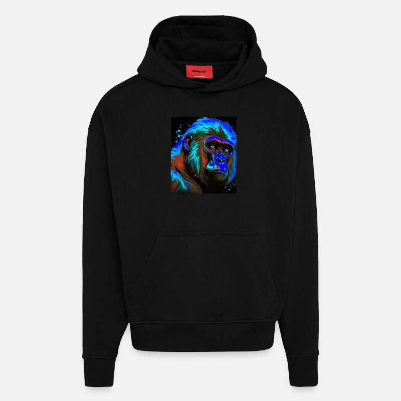Portrait de gorille - Sweat à capuche bio épais oversize fabriqué en UE - SOLID BLACK