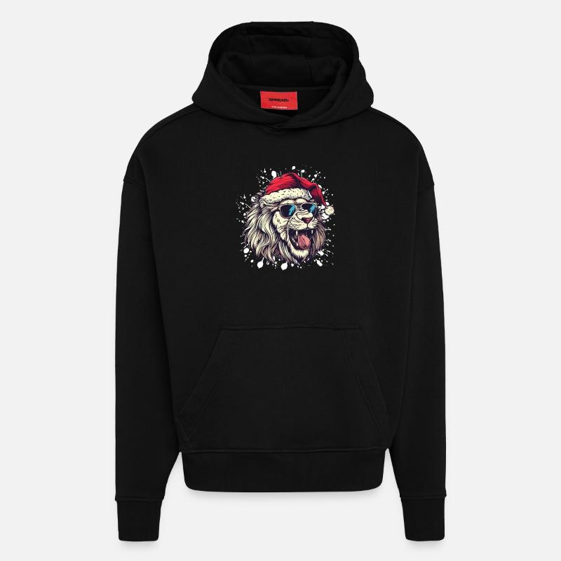 Lion Noël Drôle - Sweat à capuche bio épais oversize fabriqué en UE - SOLID BLACK