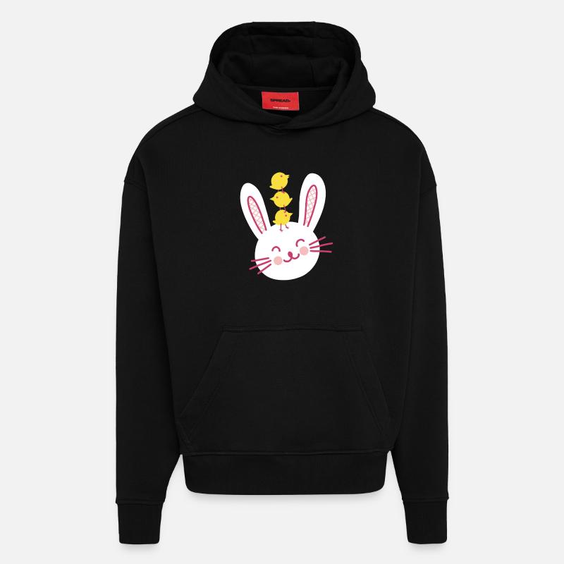 Easter Bunny and Three Cute Chicks - Hoodie- made by SPREAD - SOLID BLACK