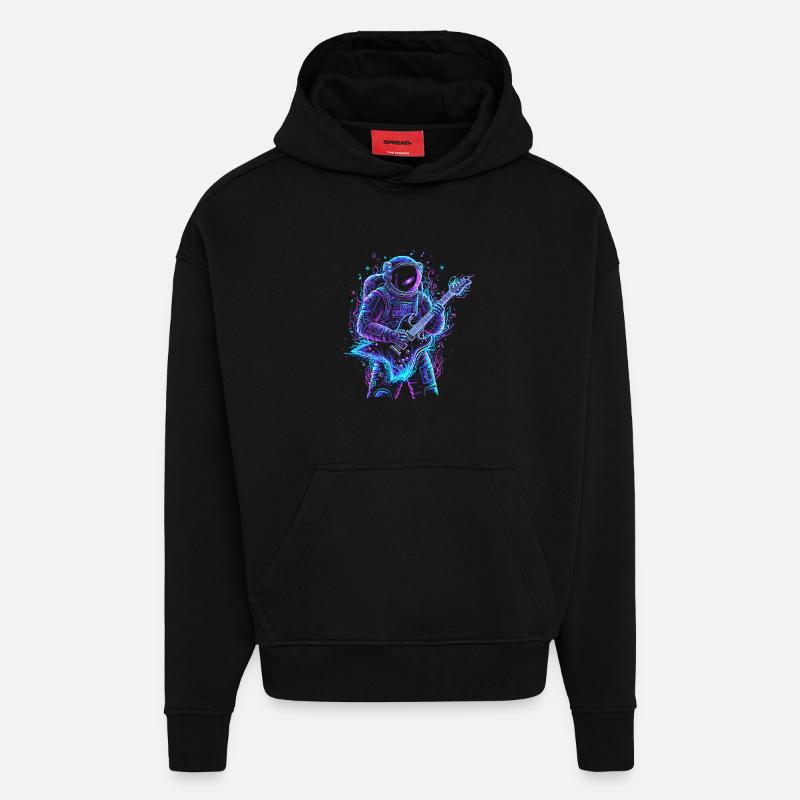 Astronaute Musicien - Guitare Électrique - Sweat à capuche bio épais oversize fabriqué en UE - SOLID BLACK