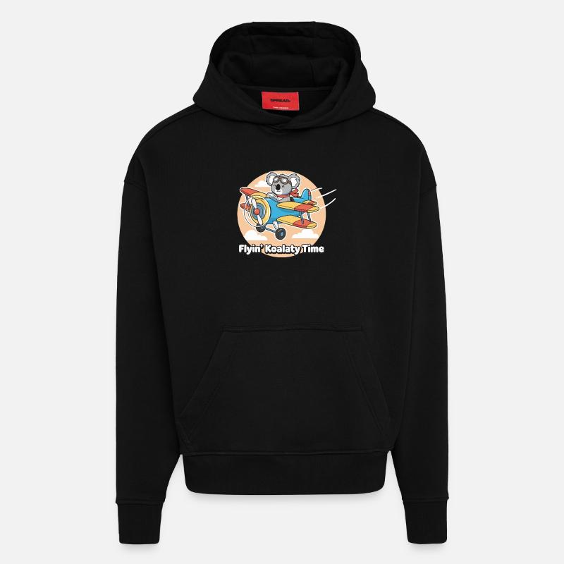 Aventure de vol de koala - Sweat à capuche bio épais oversize fabriqué en UE - SOLID BLACK