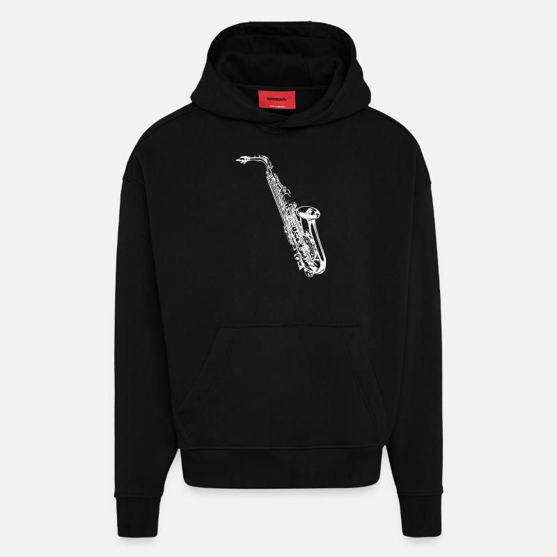 saxophone - Sweat à capuche bio épais oversize fabriqué en UE - SOLID BLACK