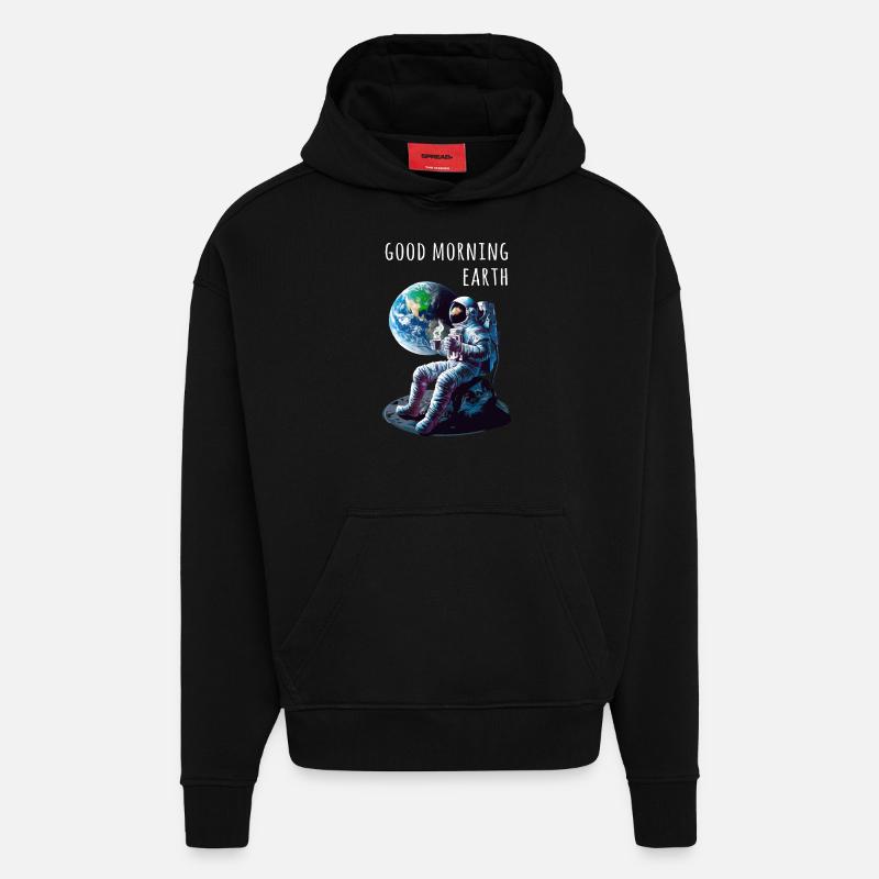 Bonjour astronaute de la Terre - Sweat à capuche bio épais oversize fabriqué en UE - SOLID BLACK