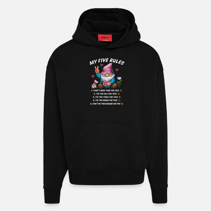 5 règles d’un gnome drôle - Sweat à capuche bio épais oversize fabriqué en UE - SOLID BLACK