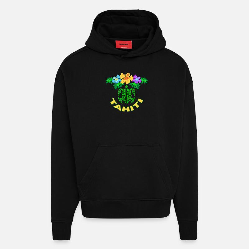 tahiti symbol 02 - Sweat à capuche bio épais oversize fabriqué en UE - SOLID BLACK