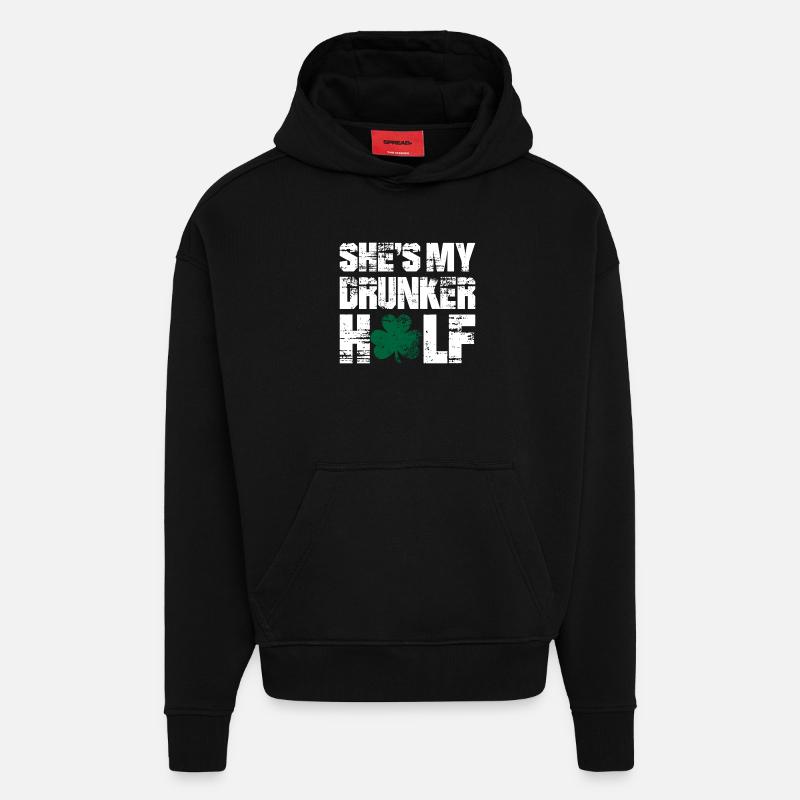 C’est mon trèfle ivre - Sweat à capuche bio épais oversize fabriqué en UE - SOLID BLACK