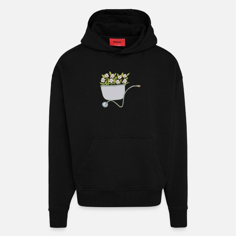 Brouettes Fleurs - Sweat à capuche bio épais oversize fabriqué en UE - SOLID BLACK