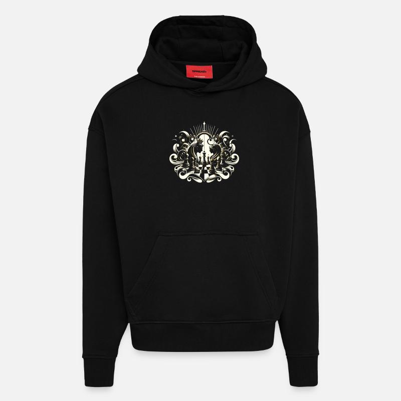 Paire d’échecs dorée - Sweat à capuche bio épais oversize fabriqué en UE - SOLID BLACK