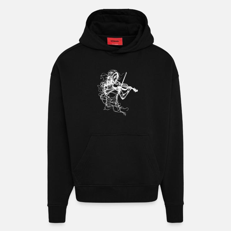 Violoniste Line Art - Sweat à capuche bio épais oversize fabriqué en UE - SOLID BLACK