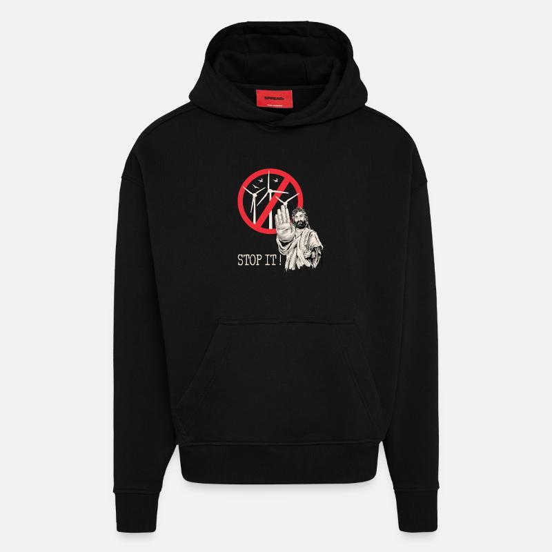 Jesus sagt Stopp zu Windkraft - Hoodie- made by SPREAD - SOLID BLACK
