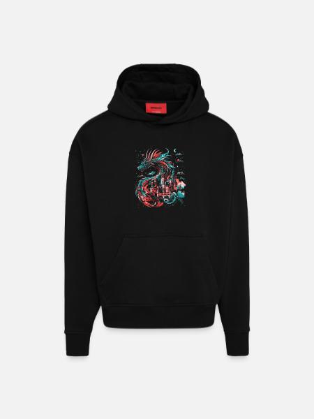 Dragon Castle Fantasy Magic Mythology Creature - Hoodie- made by SPREAD  - SOLID BLACK