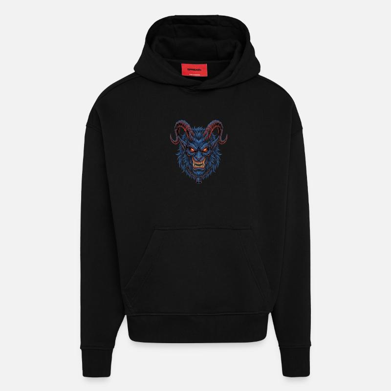 Blauer Dämonenkopf mit Hörnern - Hoodie- made by SPREAD  - SOLID BLACK