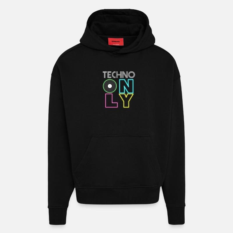 TECHNO PARTY - Sweat à capuche bio épais oversize fabriqué en UE - SOLID BLACK