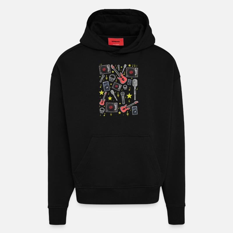 thème de la musique - Sweat à capuche bio épais oversize fabriqué en UE - SOLID BLACK