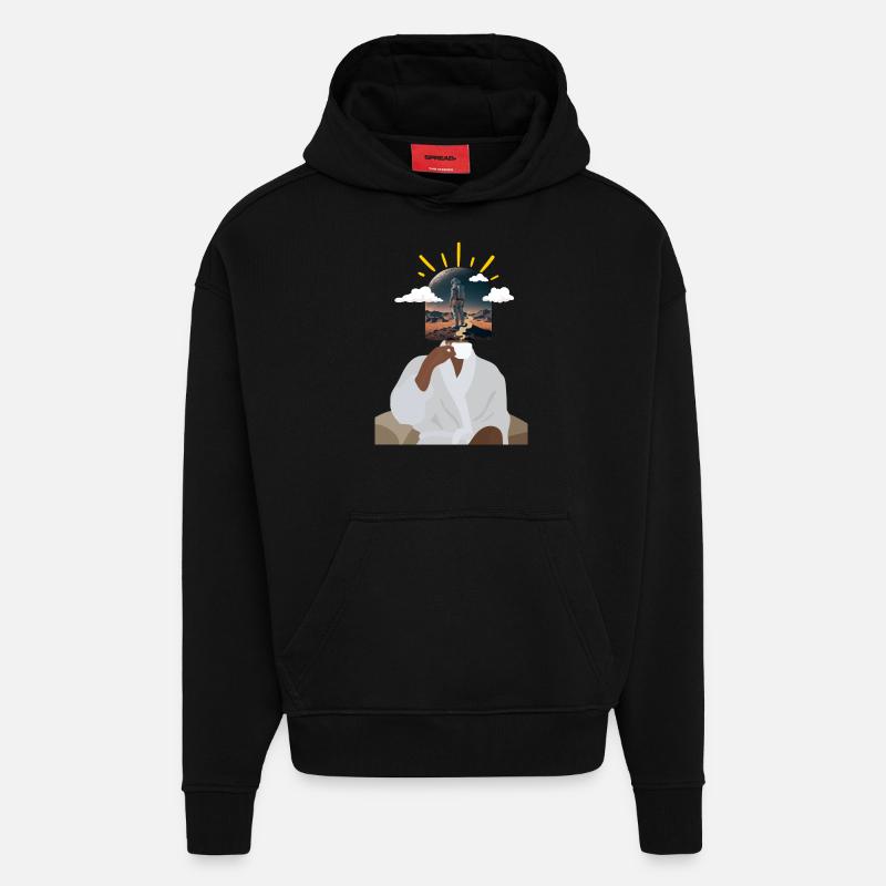 Café et astronaute - Sweat à capuche bio épais oversize fabriqué en UE - SOLID BLACK