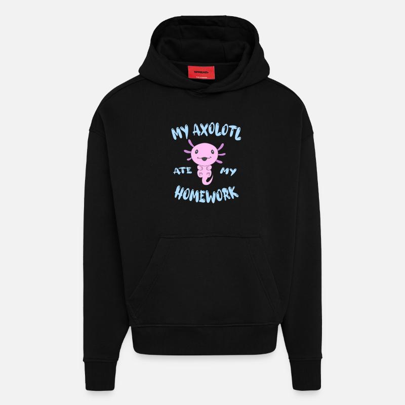 Drôle d’axolotl pour l’école - Sweat à capuche bio épais oversize fabriqué en UE - SOLID BLACK