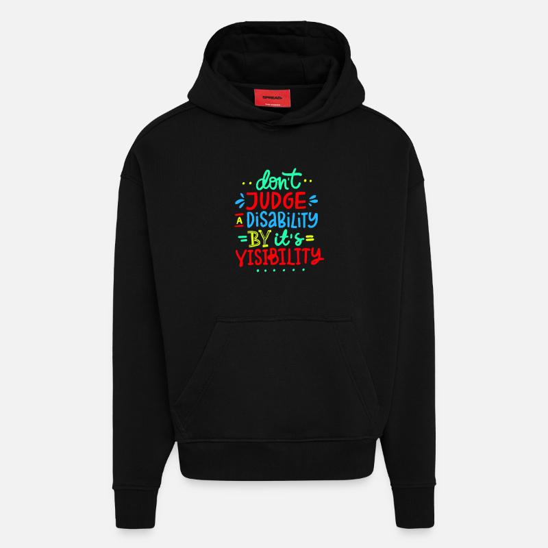 Ne jugez pas mon handicap * - Sweat à capuche bio épais oversize fabriqué en UE - SOLID BLACK
