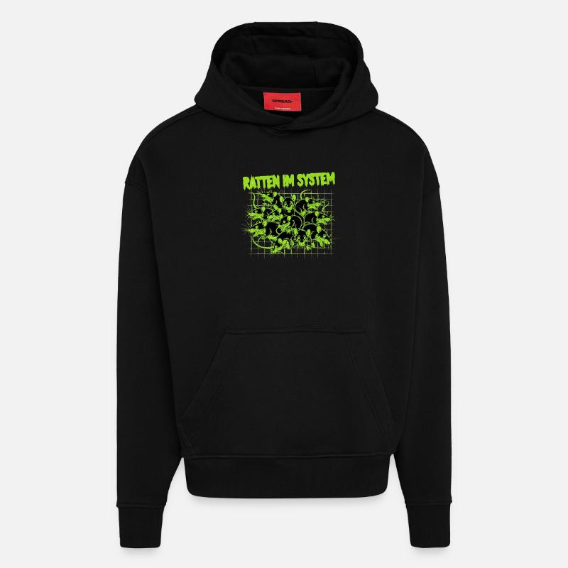 Rats dans le système - Punk - Sweat à capuche bio épais oversize fabriqué en UE - SOLID BLACK