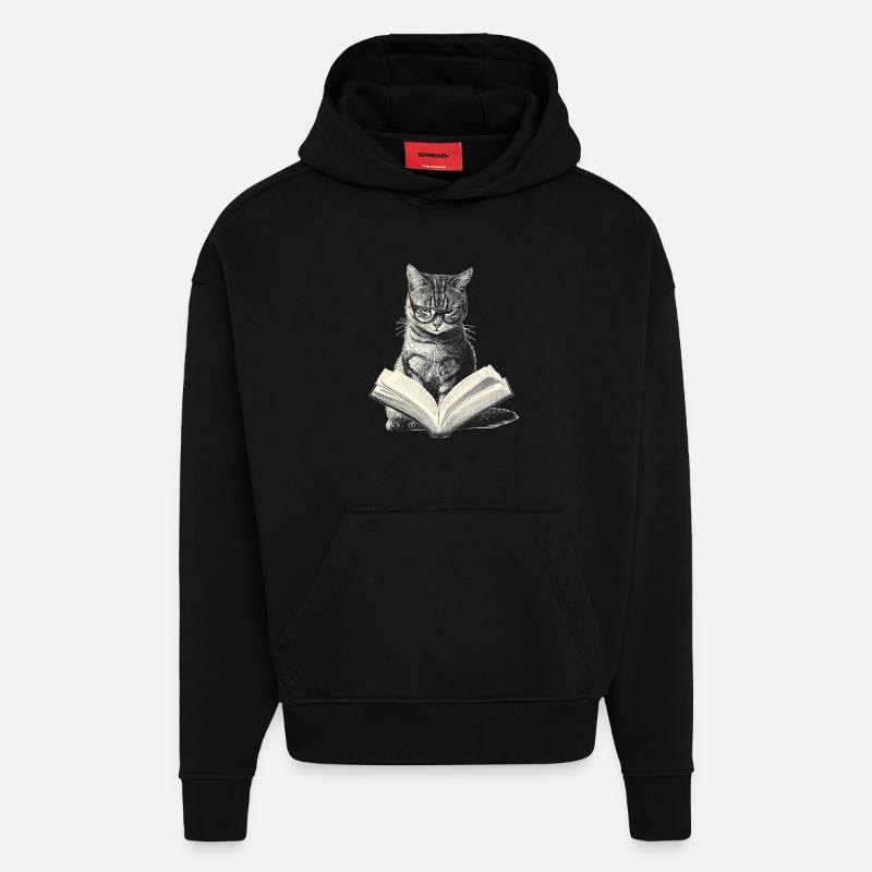 Livre de lecture pour chat - Sweat à capuche bio épais oversize fabriqué en UE - SOLID BLACK