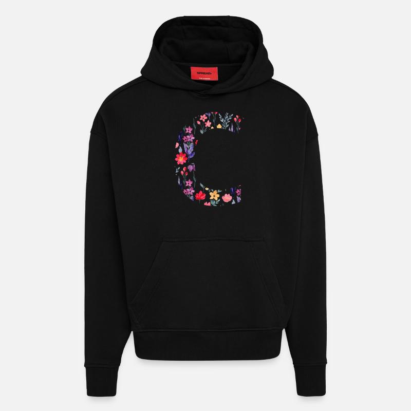 Personalisierter Blumenbuchstabe c - Geschenkidee - Hoodie- made by SPREAD  - SOLID BLACK