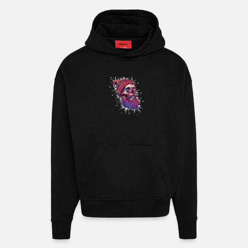 Crâne de bûcheron - Sweat à capuche bio épais oversize fabriqué en UE - SOLID BLACK