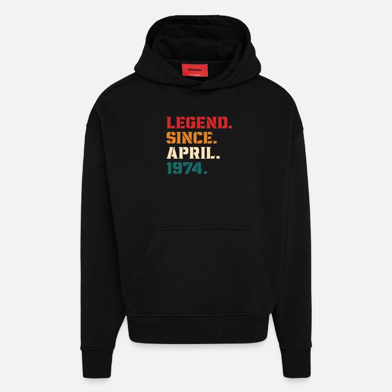 Legend Since April 1974 - Sweat à capuche bio épais oversize fabriqué en UE - SOLID BLACK