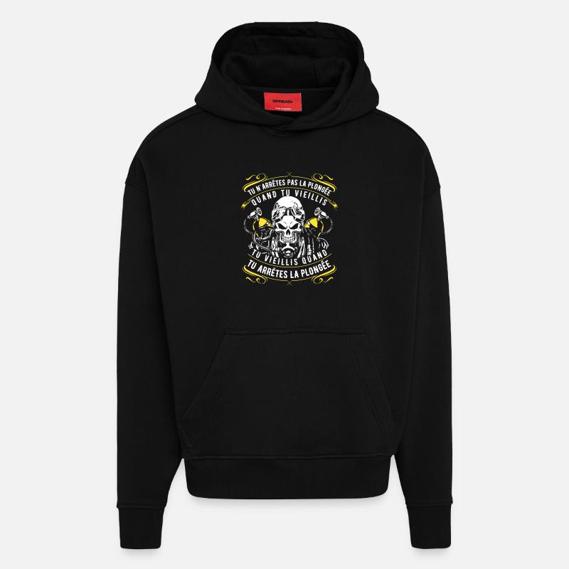 Tu n'arrêtes pas la plongée - Sweat à capuche bio épais oversize fabriqué en UE - SOLID BLACK
