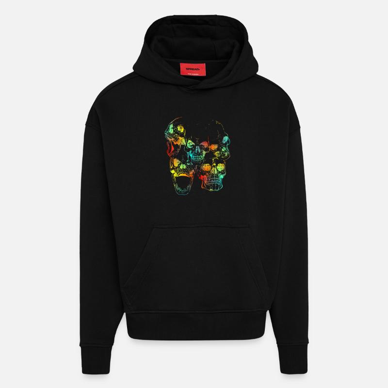 crânes - Sweat à capuche bio épais oversize fabriqué en UE - SOLID BLACK