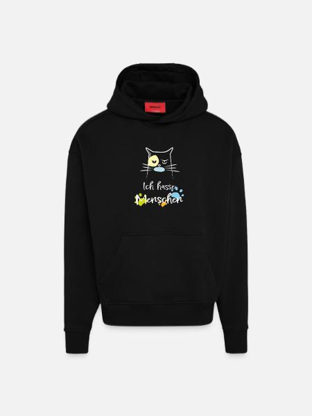Ich hasse Menschen! Katze, Miesepeter - Hoodie- made by SPREAD - SOLID BLACK