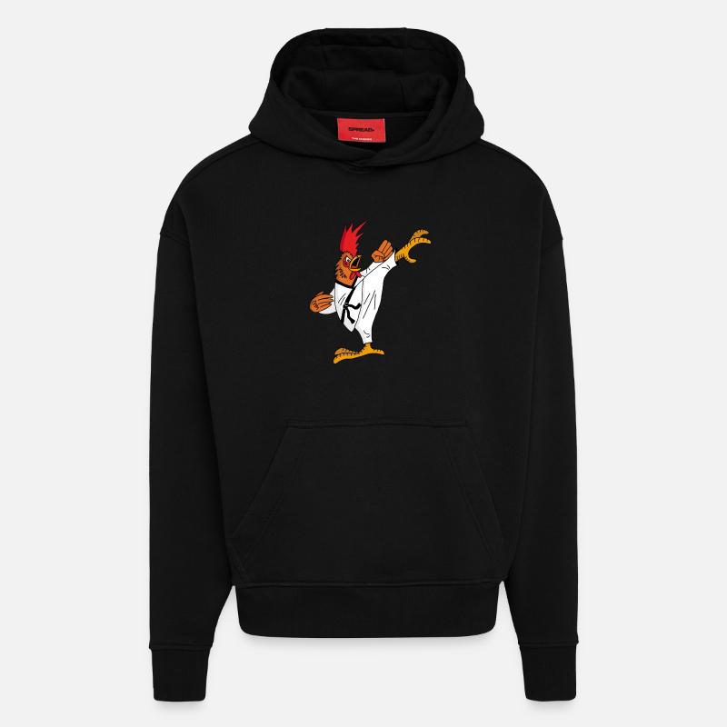 Rooster and Karate - Hoodie- made by SPREAD  - SOLID BLACK