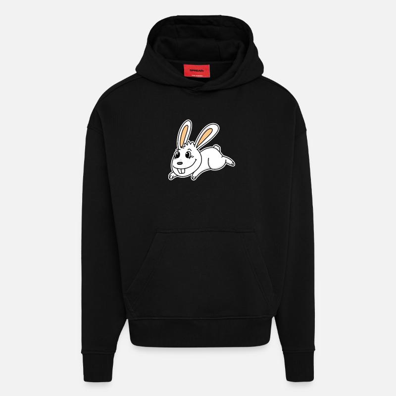 Mignon lapin illustration lapin blanc - Sweat à capuche bio épais oversize fabriqué en UE - SOLID BLACK