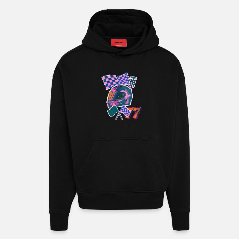 Haut-parleur à ondes rétro - Sweat à capuche bio épais oversize fabriqué en UE - SOLID BLACK