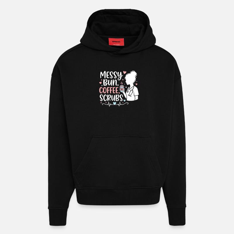 Messy Bun Coffee Scrubs Krankenschwester - Hoodie- made by SPREAD - SOLID BLACK