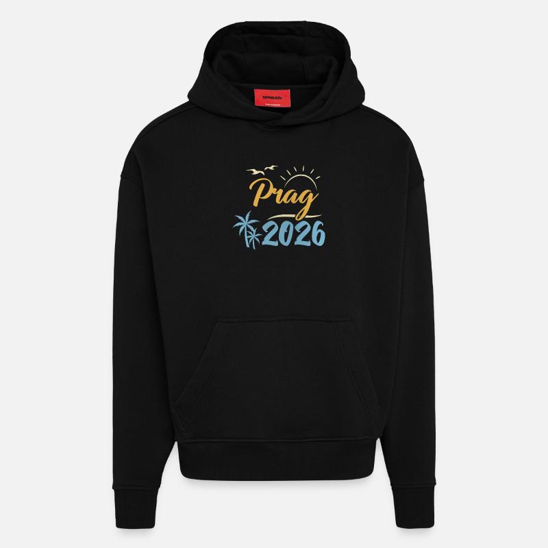Prague 2026 - Sweat à capuche bio épais oversize fabriqué en UE - SOLID BLACK