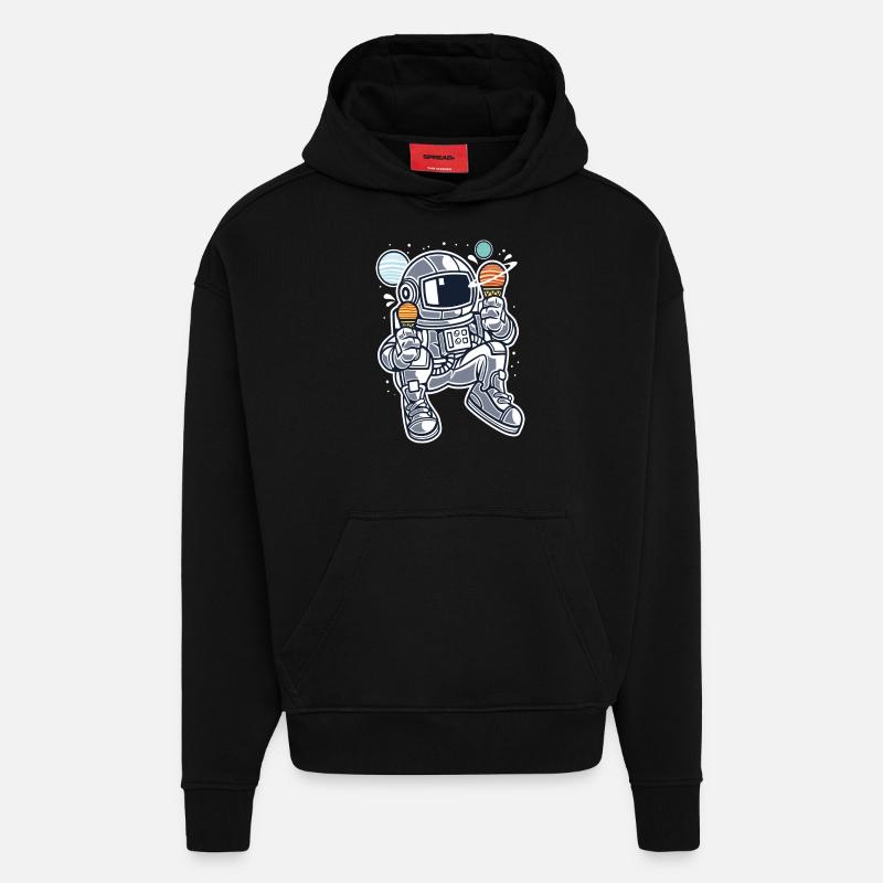 L'astronaute crème glacée - Sweat à capuche bio épais oversize fabriqué en UE - SOLID BLACK