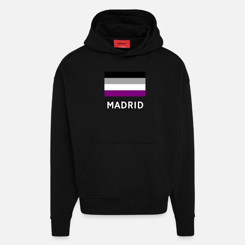 Asexualité Pride Drapeau Madrid - Sweat à capuche bio épais oversize fabriqué en UE - SOLID BLACK