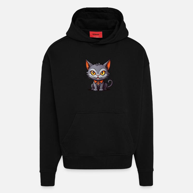 Chat vampire noir - Sweat à capuche bio épais oversize fabriqué en UE - SOLID BLACK
