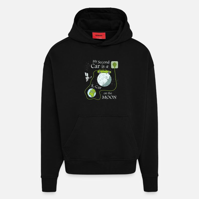 E-car on the moon - Hoodie- made by SPREAD  - SOLID BLACK