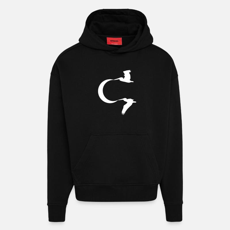 Les oiseaux et la lune - Sweat à capuche bio épais oversize fabriqué en UE - SOLID BLACK