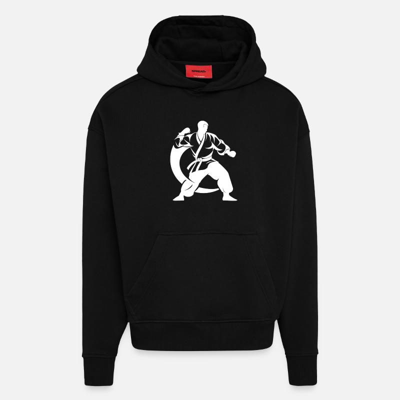 Dessin Karateka - Sweat à capuche bio épais oversize fabriqué en UE - SOLID BLACK