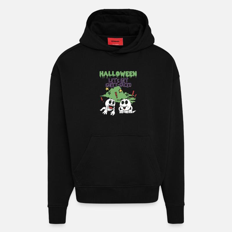 Halloween - Mettons-nous à face de feuille - Sweat à capuche bio épais oversize fabriqué en UE - SOLID BLACK