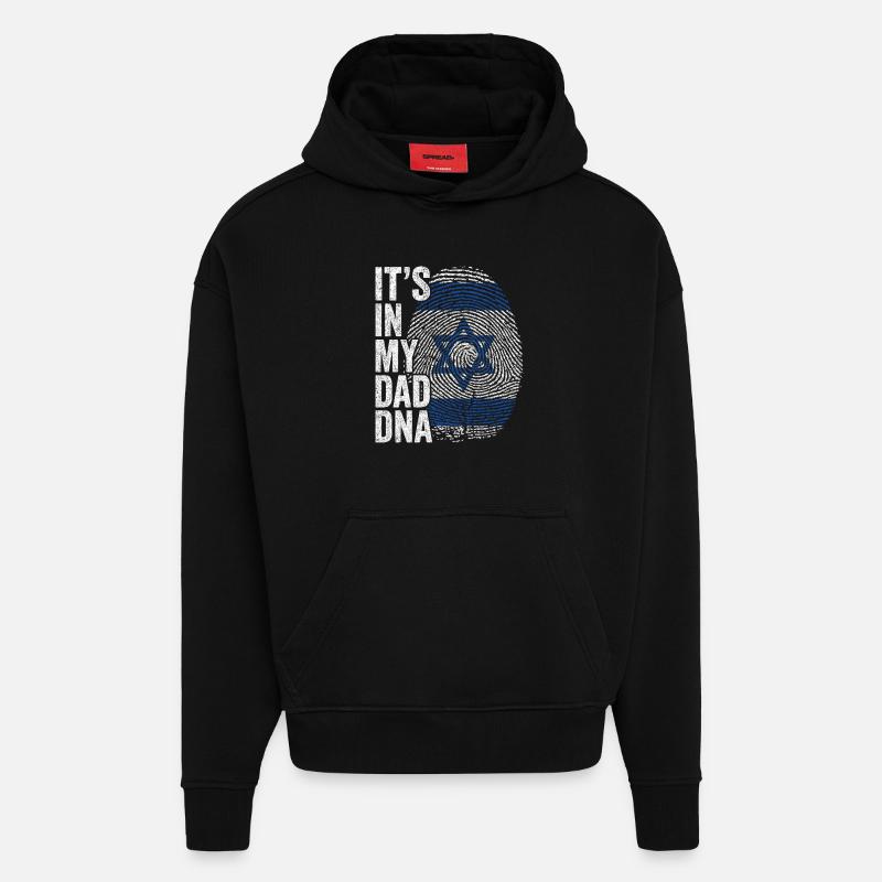 Drapeau Israël Empreinte Papa Israélien - Sweat à capuche bio épais oversize fabriqué en UE - SOLID BLACK