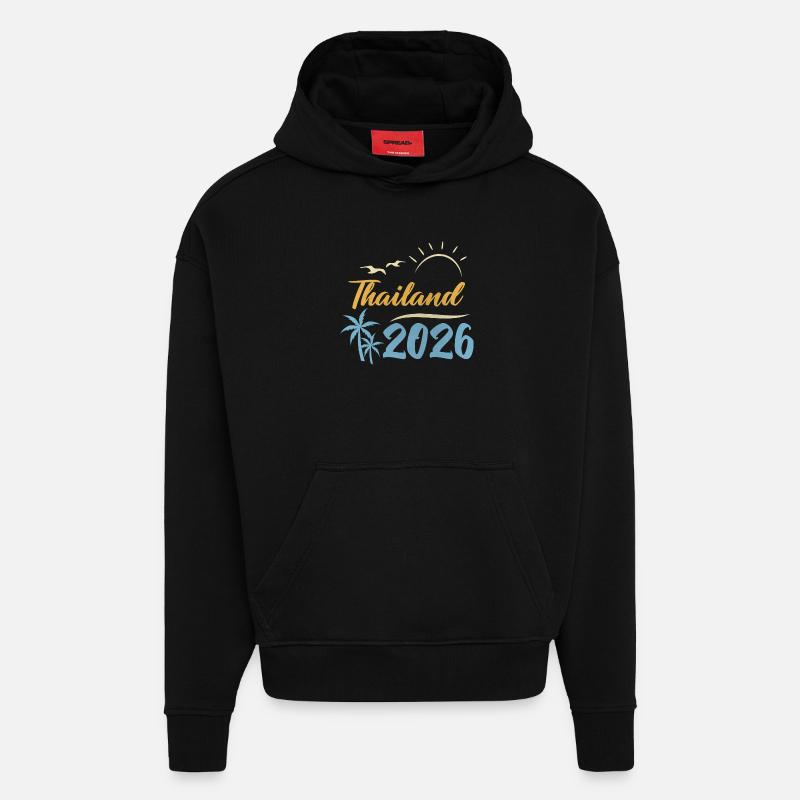 Thaïlande 2026 - Sweat à capuche bio épais oversize fabriqué en UE - SOLID BLACK