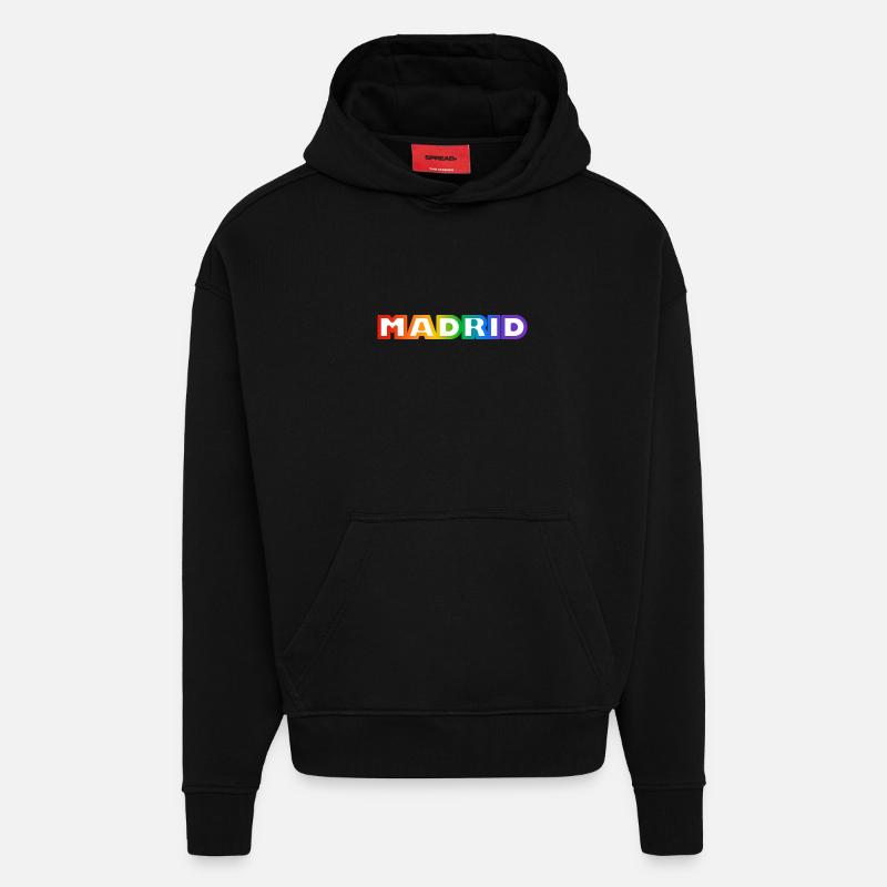 Madrid Rainbow LGBTQ Pride - Sweat à capuche bio épais oversize fabriqué en UE - SOLID BLACK