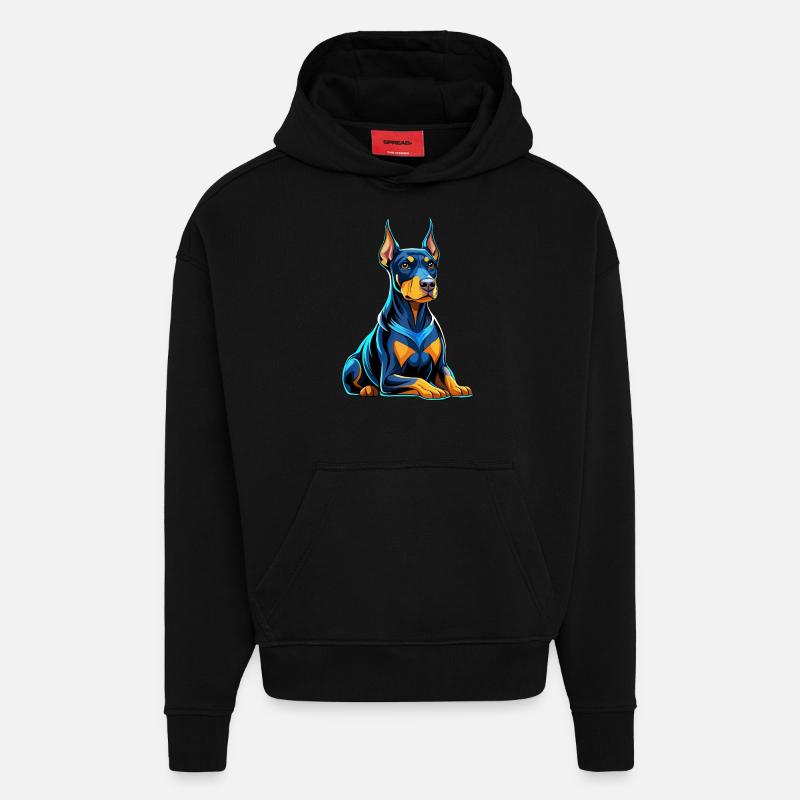 Dobermann sitzend mit Hundeblick - Hoodie- made by SPREAD  - SOLID BLACK