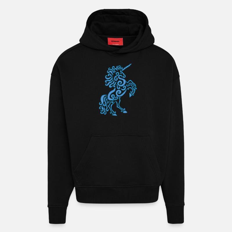 Blaues Einhorn Pferd - Hoodie- made by SPREAD  - SOLID BLACK