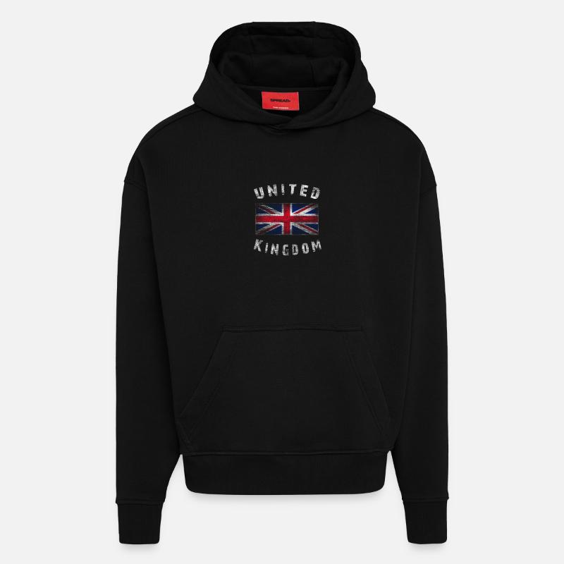 Union Jack - Royaume-Uni - Sweat à capuche bio épais oversize fabriqué en UE - SOLID BLACK