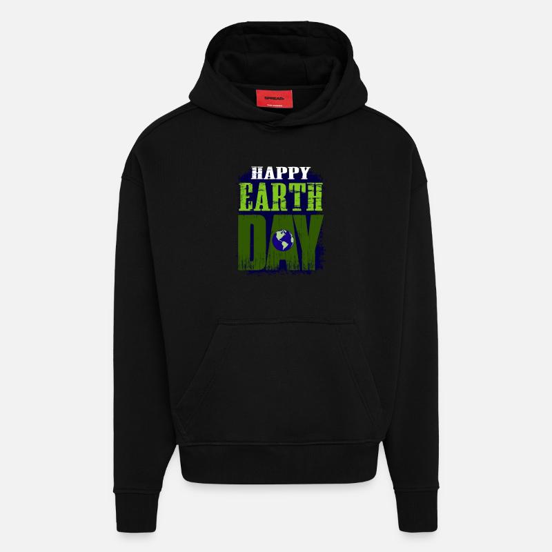 HAPPY EARTH DAY Conception motivante - Sweat à capuche bio épais oversize fabriqué en UE - SOLID BLACK