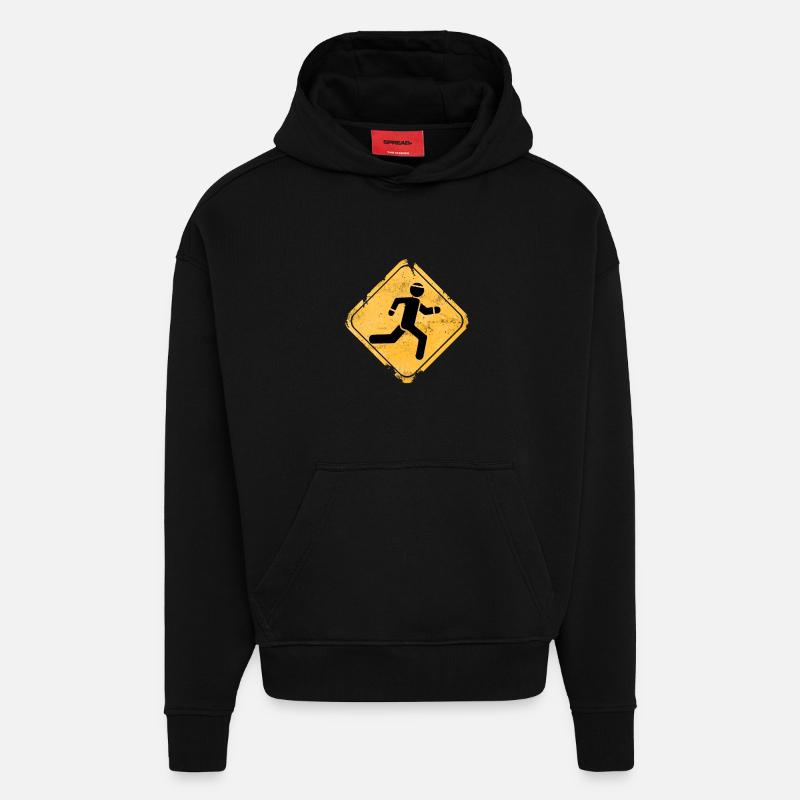 Grunge Runner Überquerungs-Warnschild - Hoodie- made by SPREAD  - SOLID BLACK